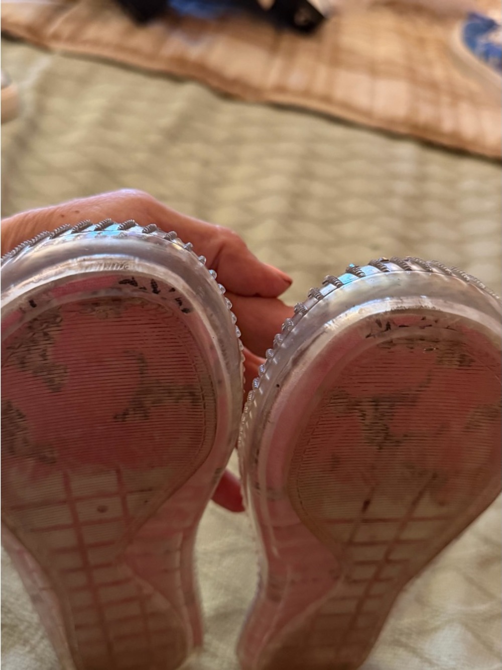 Stuart Weitzman clear jelly slip ons with Crystals on top foot part Size 7 - Picture 8 of 16